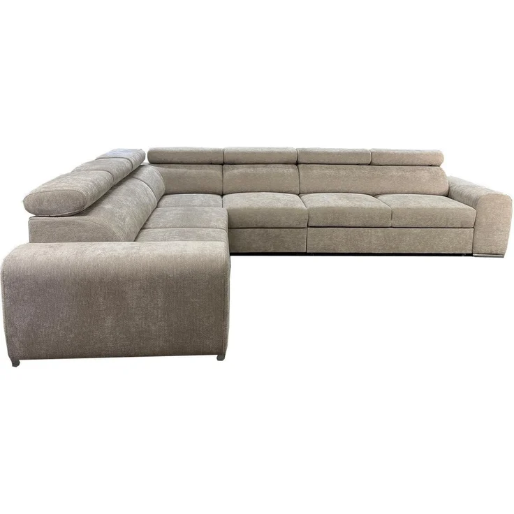 Wohnero24 Ecksofa L-Form PAVONE 5 330x260 cm – großes Chenille Sofa Beige mit Schlaffunktion 190x125 cm & Bettkasten, verstellbare Kopfstützen – Bild 3