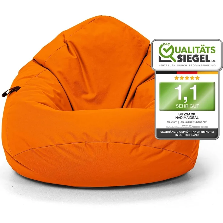 Nadimaideal Sitzsack Tropfenform Kastanie | Bodenkissen für Kinder & Erwachsene | Indoor & Outdoor | Gaming Sitzsack - Sitzkissen - Beanbag | Füllung EPS Perlen (Orange, XXL-Durchmesser 88 cm) – Bild 1