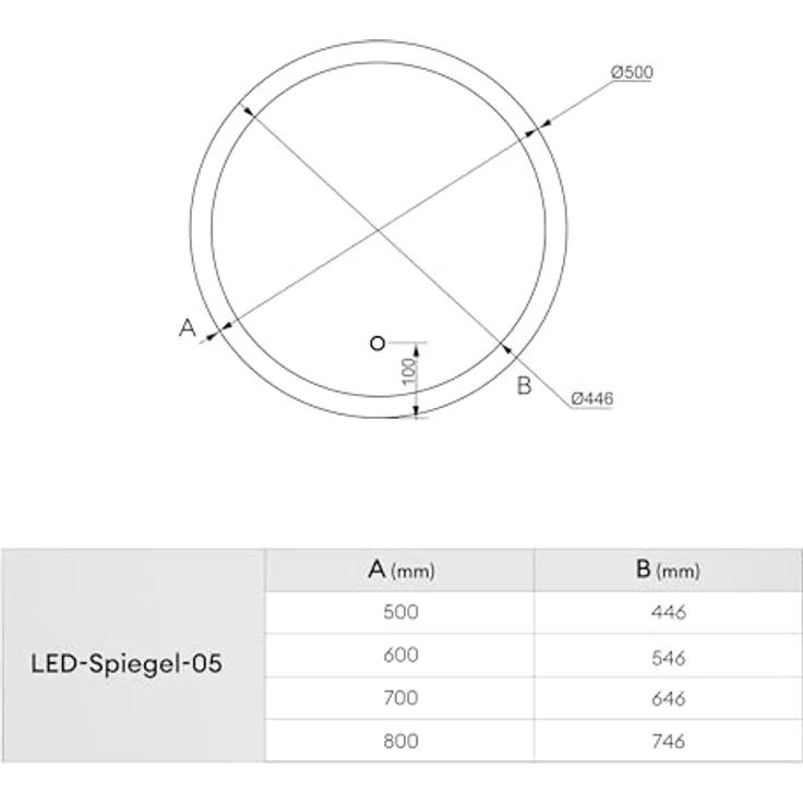 doporro LED-Badspiegel, runder 50 cm, mit Touchschalter, stufenlos dimmbar, Beschlagfrei, integrierte Memory-Funktion – Bild 7