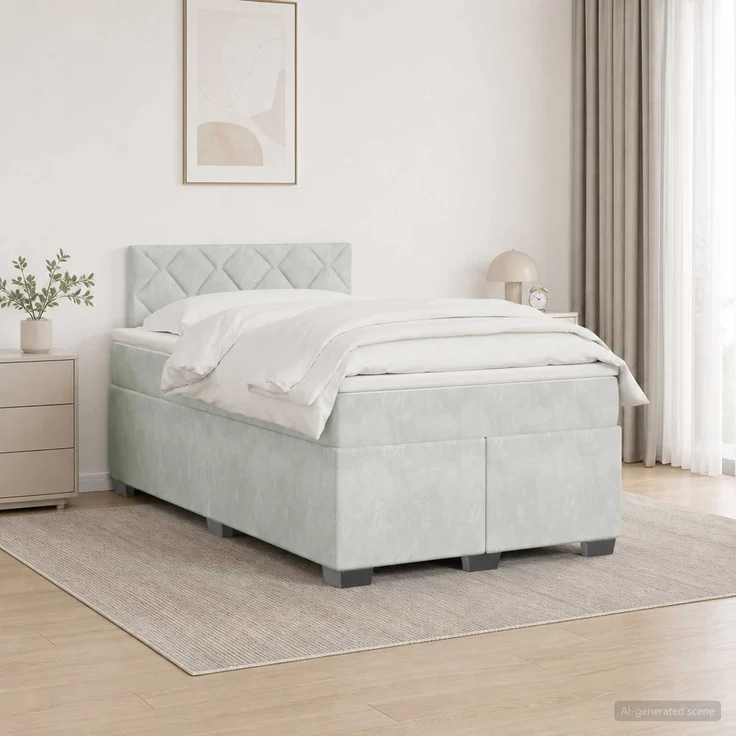 vidaXL Boxspringbett mit Matratze Hellgrau 120 x 200 cm Samt 3450698 – Bild 1