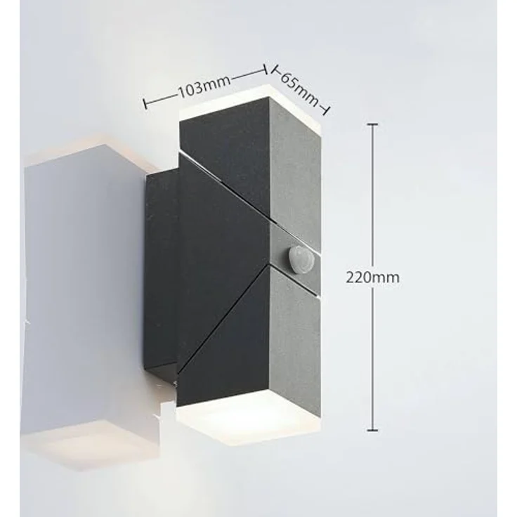Lindby LED Wandleuchte außen Sally, 2-flammig mit Bewegungsmelder, spritzwassergeschützt, schwarz aus Aluminium – Bild 5