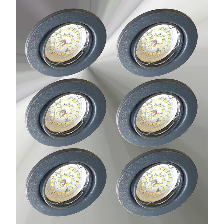 TRANGO LED Einbauleuchte, 6er Set 6729-061M36K LED Einbaustrahler Anthrazit matt inkl. 6x 5 Watt CCT Farbtemperatur Steuerung 2700K-4000K-6500K LED Modul, Einbauspot, Deckenleuchte, Downlight, Deckenlampe