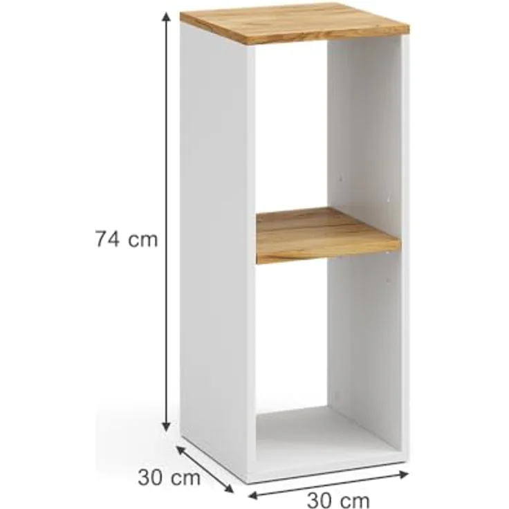 Bücherregal Tomy Weiß/Goldkraft Eiche 30 x 74 cm mit 2 offenen Fächern Vicco – Bild 4