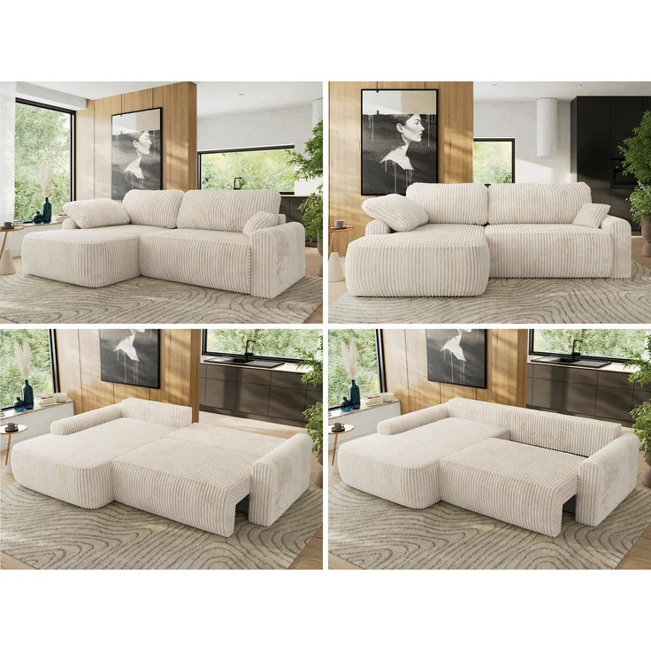 Ecksofa, L-förmiges, lose Kissen, DL-Schlaffunktion, (H 100 x T 187 x B 273 cm) - CUBO L - Cord Beige - linke Seite – Bild 2