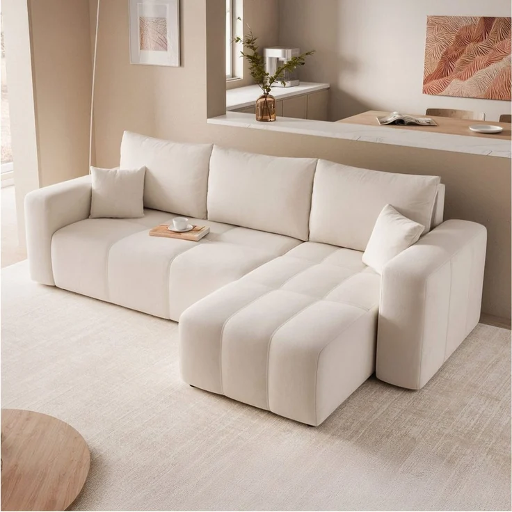 yourhouse24 Ecksofa PEDRO L – Samt-Optik, Schlaffunktion & Bettkasten, mit Schlaffunktion und Bettkasten, Seite universal – Bild 3