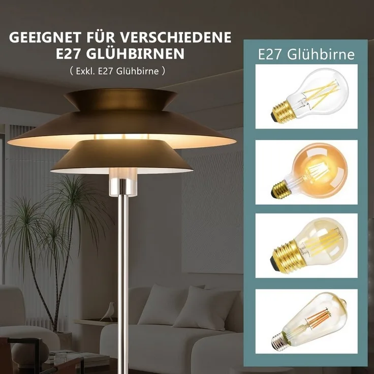 Nettlife Stehlampe Wohnzimmer Vintage E27 Metall Modern Stehleuchte Standlampe, ‎Mit Fußschalter, LED wechselbar, für Schlafzimmer Arbeitszimmer Büro