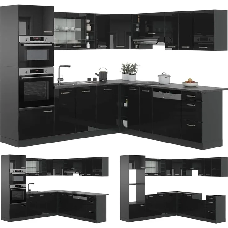 Eckküche R-Line Schwarz Hochglanz/Anthrazit 247 x 237 cm, AP Anthrazit Vicco – Bild 8