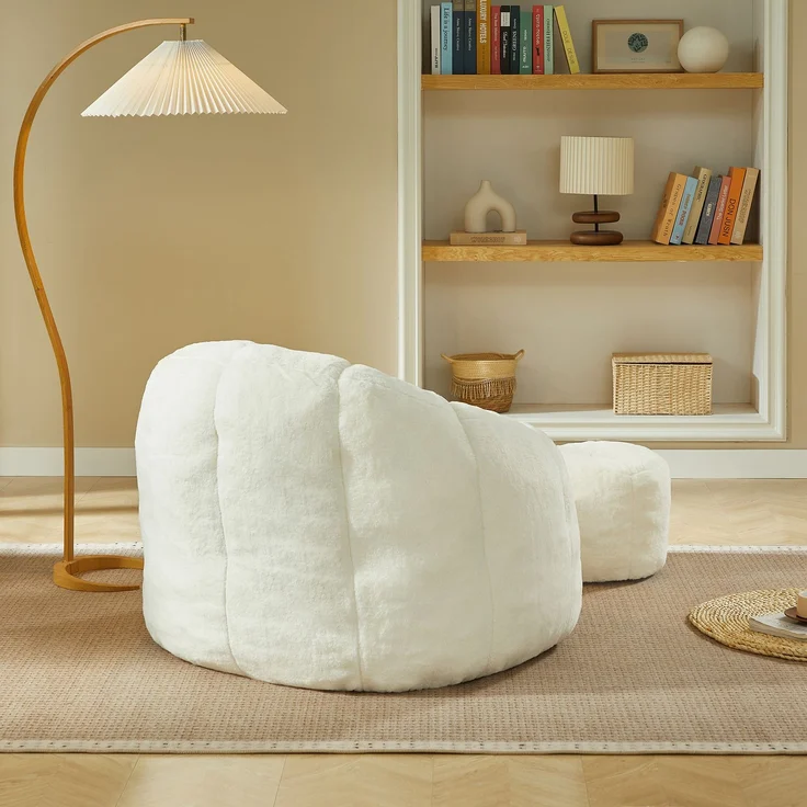 Sitzsack 105x105x70 cm, 1-teilig mit Fußhocker, Blütenform, cremeweiß – Bild 3