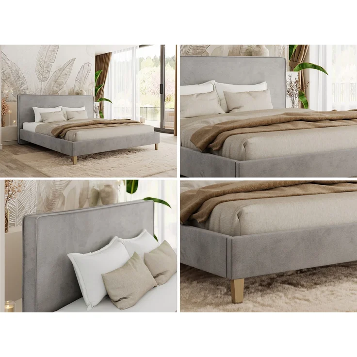 Design Polsterbett LUMARO CLASSIC 200x200 cm mit Lattenrost & 12cm hohen Füßen, Doppelbett mit Kopfteil, Konfigurierbar, Foam Matratze - Hellgrau Velvet - MIRO LUX – Bild 2