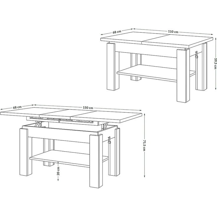 designimpex Couchtisch Couchtisch Astoria Weiß Hochglanz höhenverstellbar ausziehbar Esstisch, Funktionstisch, Wohnzimmertisch, Tisch, Esstisch, Sofatisch – Bild 2