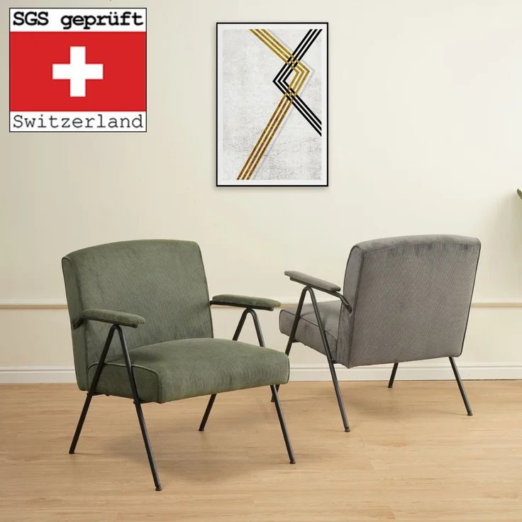 Albatros Designer Vintage Sessel Stanford, hochwertiger Cord Stoff Bezug in Grau, sehr bequeme S-Federn, Relaxsessel Loungesessel für Wohnzimmer, Schlafzimmer oder als Fernsehsessel – Bild 3