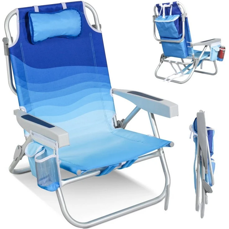 HOMECALL Klappstuhl Strandstuhl Leicht Klappbar Camping, 5-fach verstellbare Rückenlehne (Bis150KG Aluminiumrahmen, groBe Kuhitasche und Aufbewahrungstasche, 1 St), Seitentaschen, Kopfstütze, Schultergurten, Handtuchhalter – Bild 2