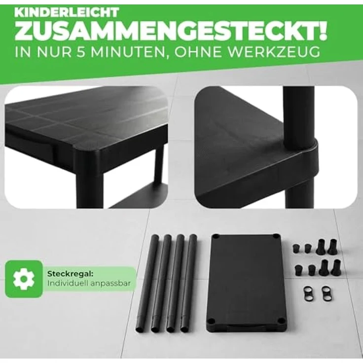 ONDIS24 Steckregal 4x Kunststoffregal, 60 x 30 x 135 (H) cm, 4 Böden, Schwerlastregal, bis zu 80 kg, Regal, Lagerregal - 4er Pack – Bild 3