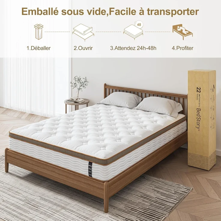BedStory Matratze, 140x190 cm, Federn, Memory-Schaum, Hybrid-Technologie, mehrschichtig, personalisierter Komfort, Dicke 22 cm – Bild 7