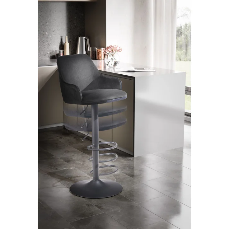FineBuy Barhocker Samt Hocker mit Lehne 86 - 106 cm, Küchenhocker Höhenverstellbar Modern 100 kg, Barstuhl Tresenhocker mit Metall-Trompetenfuß, Bistrohocker Gepolstert mit Armlehne – Bild 4
