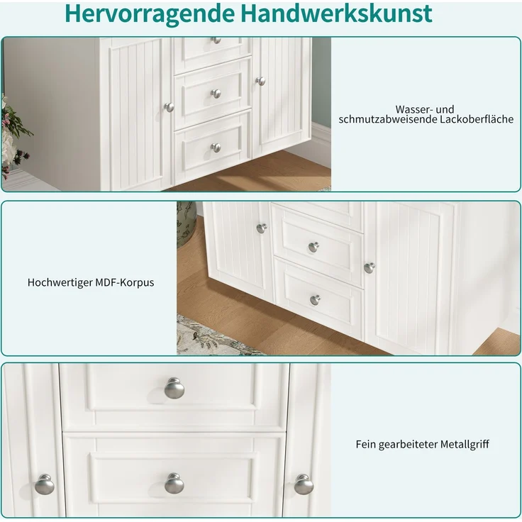 Waschbeckenunterschrank, Unterschrank, Waschtischunterschrank, Badezimmerschrank mit 3 Schubladen, viel Stauraum, Hängender Waschtisch, Moderner Stil,Badmöbel für Badezimmer,weiß,78.5×46×46.8cm – Bild 6