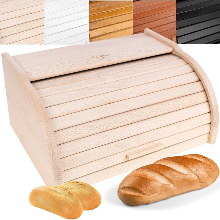 Creative Home Brotkasten Holz 38 x 28,5 x 17,5 cm Brotkiste mit Rolldeckel Brotbox – Bild 5
