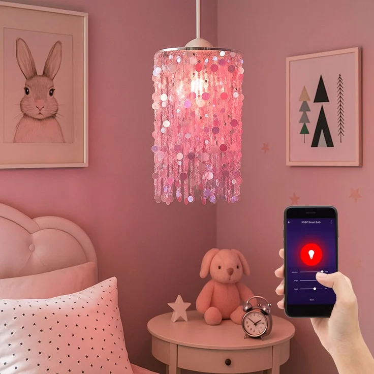RGB LED Hängeleuchte, silber, App-/Sprachsteuerung – Bild 2