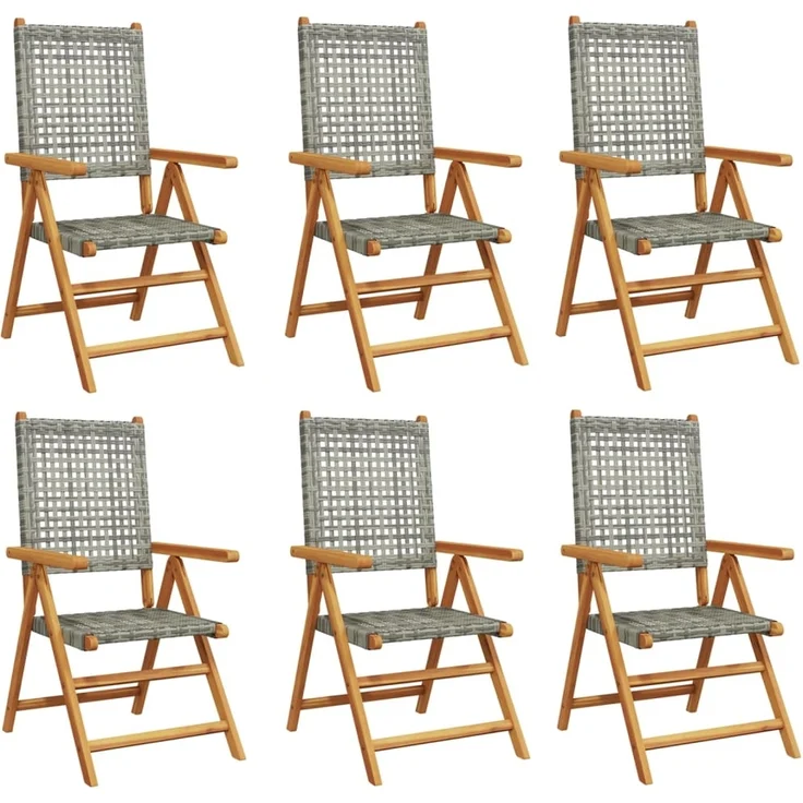 vidaXL Gartenstuhl Verstellbar 6 Stk. Grau Poly Rattan Massivholz 3214524 – Bild 1