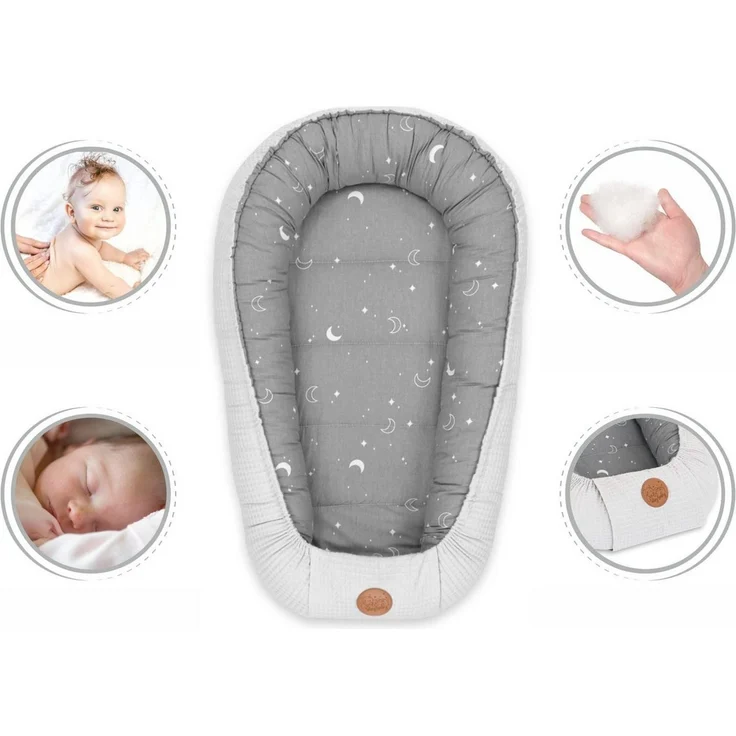 Babynest Neugeborene Nestchen Baby 90x50 cm - Kokon Handmade zweiseitig aus Baumwolle Waffel mit Babynestchen Monde – Bild 3