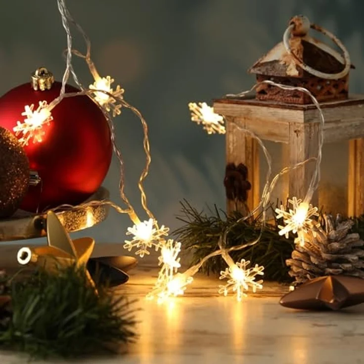 MARELIDA LED-Lichterkette Schneeflocken 2m Deko Winter Weihnachtsbeleuchtung Timer für Innen, 10-flammig – Bild 1