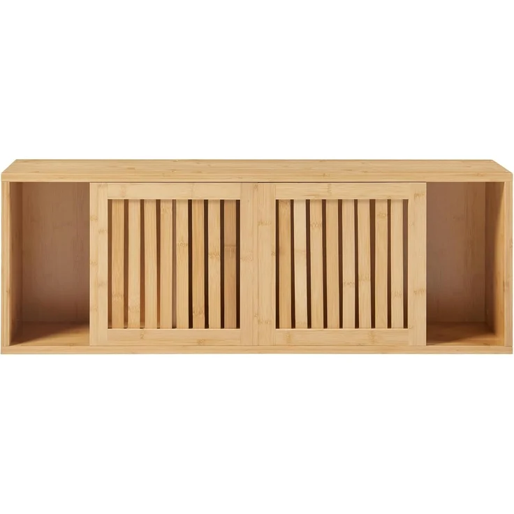 Wandregal Grums mit zwei Schiebetüren 92,5x20x33cm Bambus [en. casa] – Bild 6