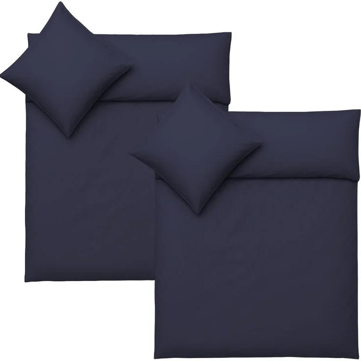 Bettwäsche 2tlg 135x200cm Microfaser mit Reißverschluss atmungsaktiv 2x Navy-Blau – Bild 1