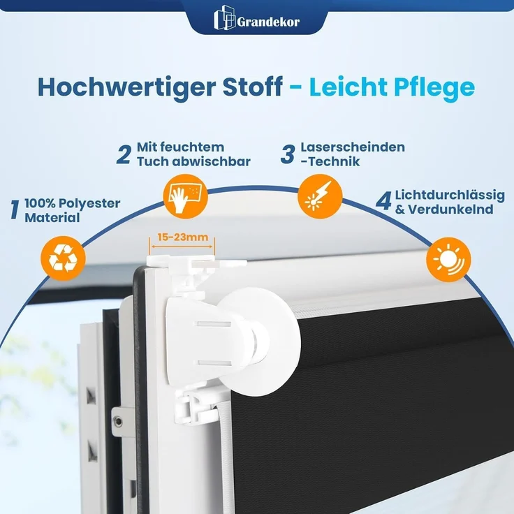 Grandekor Doppelrollo Klemmfix ohne Bohren Schwarz-Weiß 65x150 cm(Stoffbreite 61cm) Fenster Rollos für innen Klemmrollos Duo Rollos für Fenster ohne Bohren mit Bohren Privatschutz Zebrarollo – Bild 4