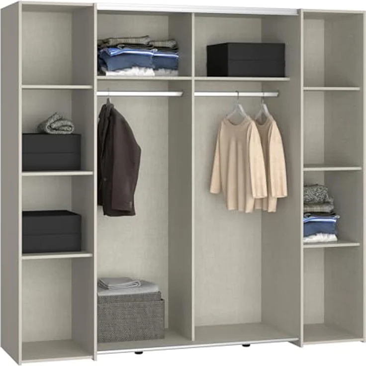 Forte KALIXTUS Kleiderschrank 200, moderner Dreh-/Schwebetürenschrank, 4-türig, geräumig, Holzwerkstoff, Eiche Holzdekor/Kaschmir Beige, 200,1 cm breit x 190,5 cm hoch x 61,2 cm tief – Bild 11