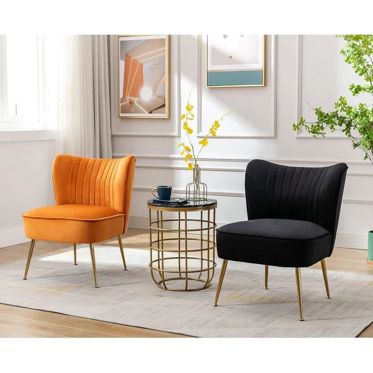 Sessel Samt Loungesessel Ohrensessel Metallbeine Lesesessel Schwarz – Bild 7