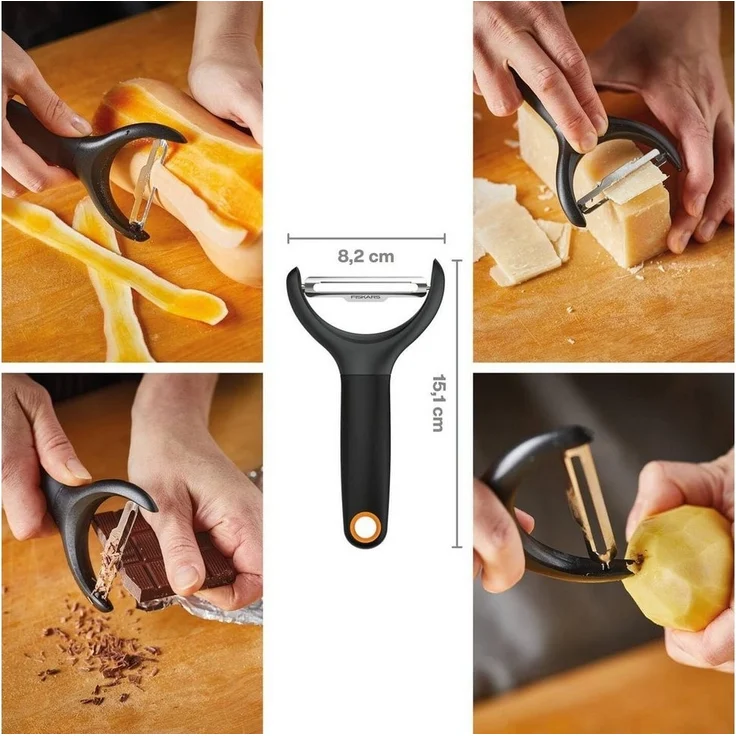 Fiskars Functional Form Gemüseschäler, Sparschäler, Obstschäler, Gemüse Schäler, Küchenhelfer, Edelstahl, 23 cm, 1016122 – Bild 2
