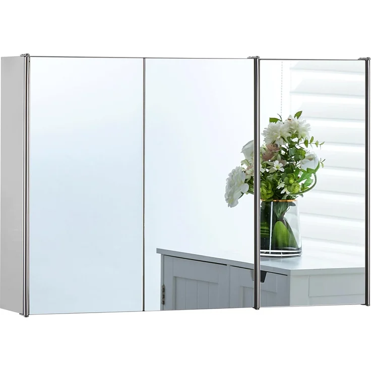 Home Discount Bath Vida Tiano Badezimmerschrank, dreifach verspiegelt, Wandmontage, Edelstahl, moderner Schrank, Glas, Silber, H 45 x W 68 x D 13 cm Approx – Bild 7
