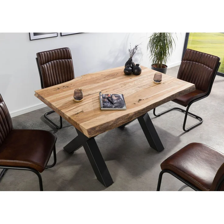 Baumtisch Sheesham 140x90x77 natur sandgestrahlt / X-Beine anthrazit matt FREEFORM 5 – Bild 2