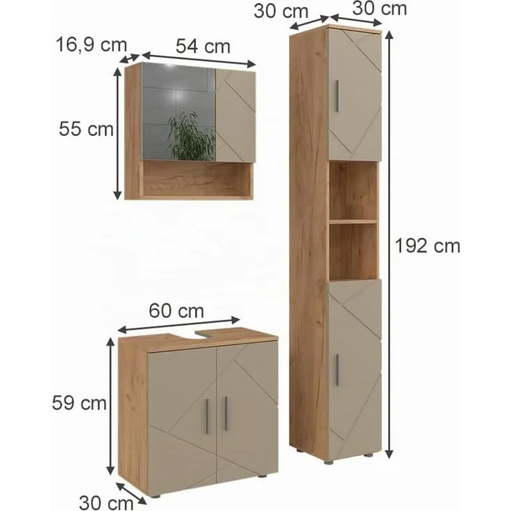 Badmöbel-Set Irma Beige 3-teilig Vicco – Bild 2