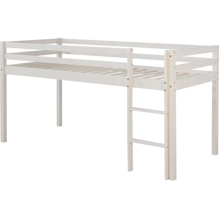 Hochbett mit Lattenrost 90x200 cm Kinderbett Tunnel Vorhang grau Sterne Holz Kiefer Jugendbett – Bild 9