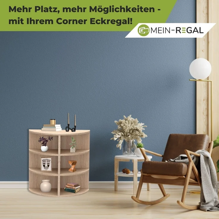 Coemo Eckregal Corner 60 aus Holz 3 Etagen Natur Sonoma – Bild 5