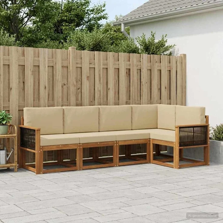 vidaXL Outdoor-Sofagarnitur 5 stk. 5-Sitzer Natur und Beige 3385214 – Bild 1