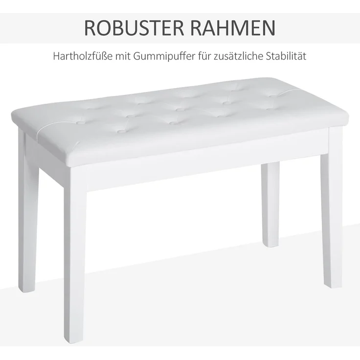 HOMCOM Klavierbank traditionellen Flurbank im Landhausstil kosmetischer Hocker Stauraum (Hocker, 1-St, Klavierhocker), Gummiholz, Kunstleder, Weiß, 76 x 36 x 50 cm – Bild 6