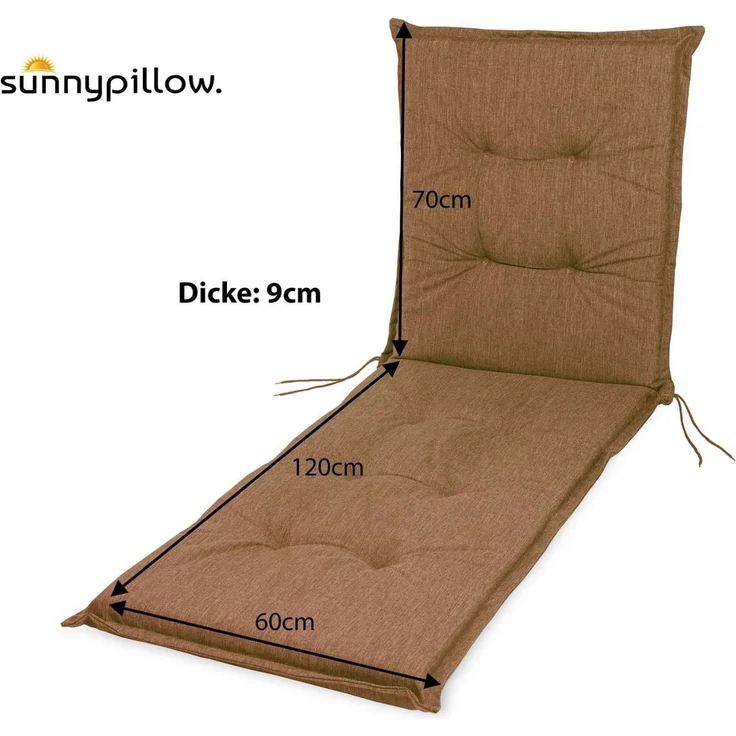 sunnypillow Liegenauflage für Gartenliege, Polyester braun, 190 x 60 x 9 cm – Bild 2