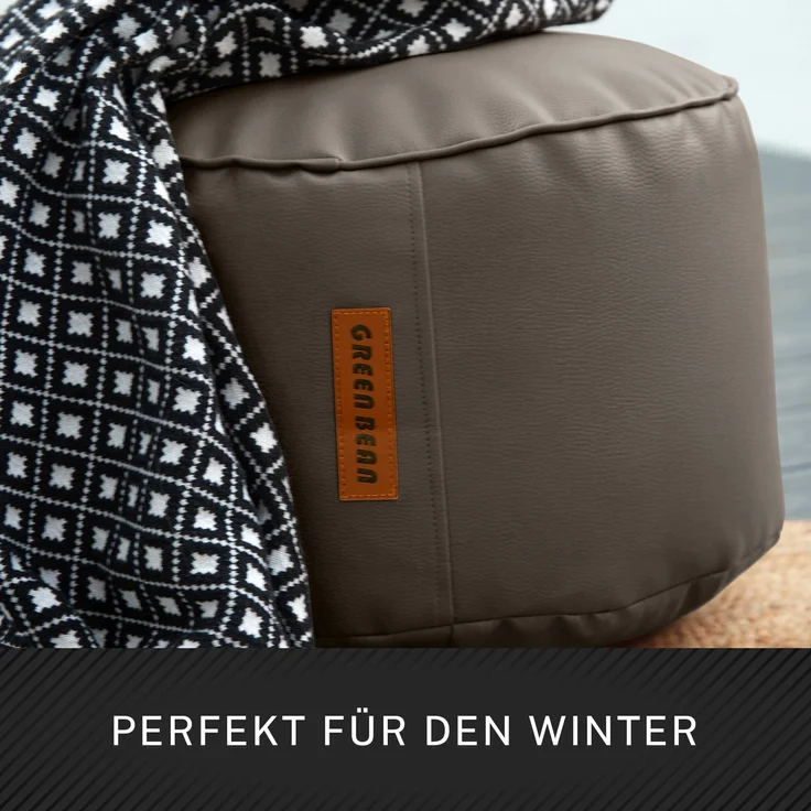 Green Bean® Sitzhocker aus Kunstleder - Pouf mit EPS Perlen Füllung - 43 x 30 cm - perfekte Ergänzung zum Sitzsack - Hellbraun-Grau – Bild 6