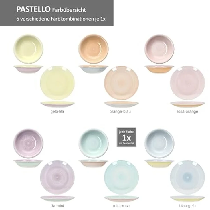 MamboCat Tafelservice Pastello Tellerset 12-tlg Ø 27 cm & Ø 21,3 cm Steingut Pastellfarben, Steingut – Bild 4