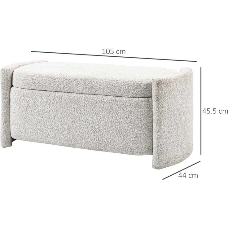 HOMCOM Sitzbank Polsterbank mit Deckel, Samtoptik (Aufbewahrungsbank, 1-St, Lagerbank), Creme, 105 x 44 x 45,5 cm – Bild 2