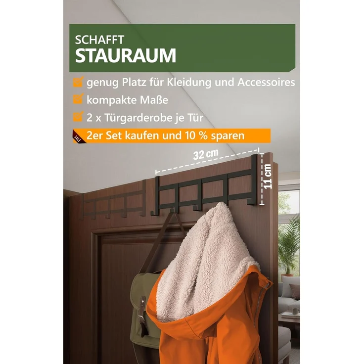 4smile Türgarderobe zum Einhängen – Schwarze Türhaken universell verwendbar, flexible Kleiderhaken Tür, robust - Vielseitige Haken zum Einhängen, platzsparende Türhakenleiste für gesamte Wohnung – Bild 3