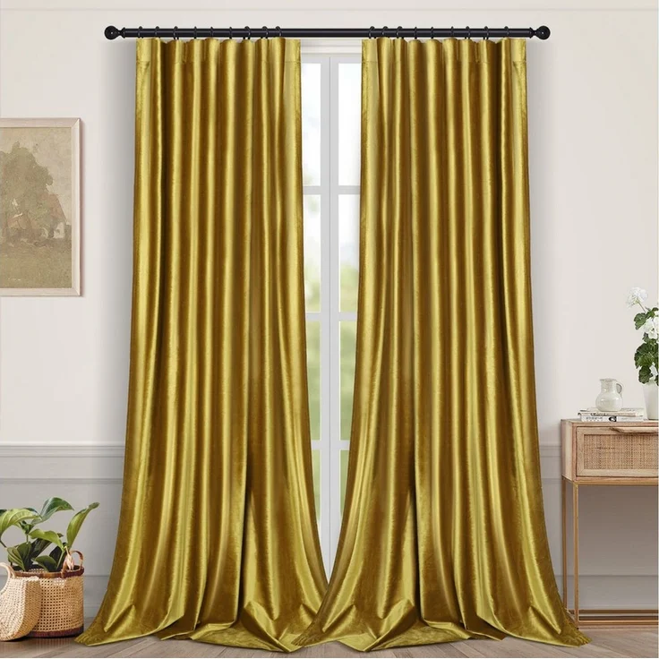 LMaxhome Verdunkelungsvorhang Samtvorhang Kräuselband Dicke Schwere Thermogardine Schlafzimmer Deko, (2 St) Verdunkelung Thermovorhang Blickdichte Wohnzimmer 132x213 cm – Bild 1