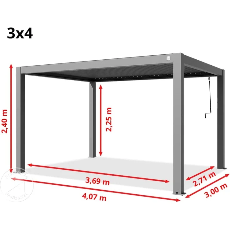 PRIMEYARD Pergola 3x4 m Aluminium Pfosten mit Lamellendach aus Aluminium graue Terrassenüberdachung – Bild 10