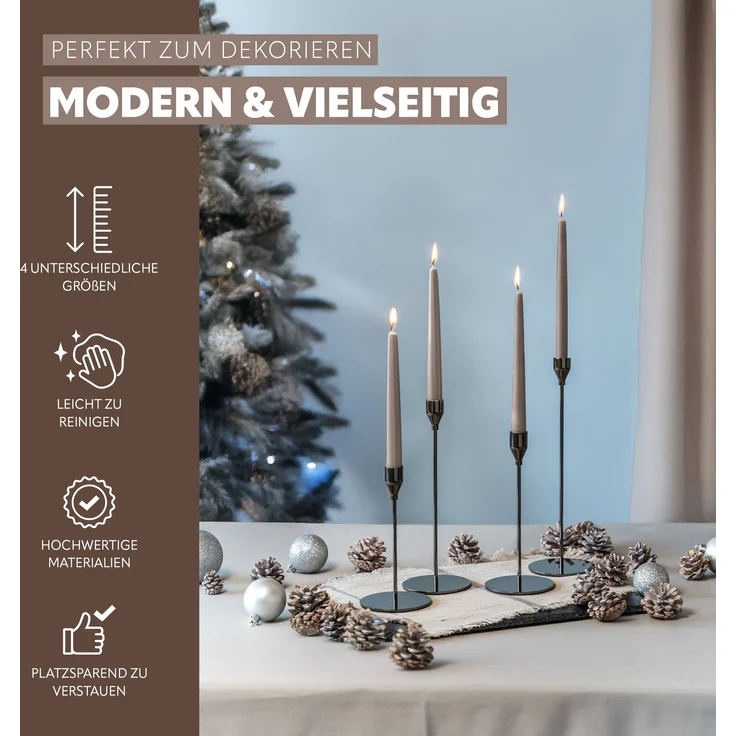 4er-Set Kerzenhalter, Kerzenständer für Stabkerzen, Metall, schwarz – Bild 3