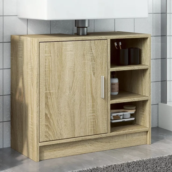 Waschbeckenunterschrank, Badschrank, Unterschrank Sonoma-Eiche 63x29x55 cm Holzwerkstoff j352p – Bild 2