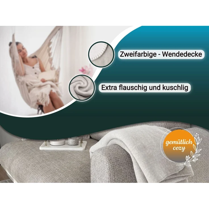 Wohndecke, ZOLLNER, 150 x 200 cm, 60% Baumwolle, 40% Polyacryl, Wendeoptik – Bild 3
