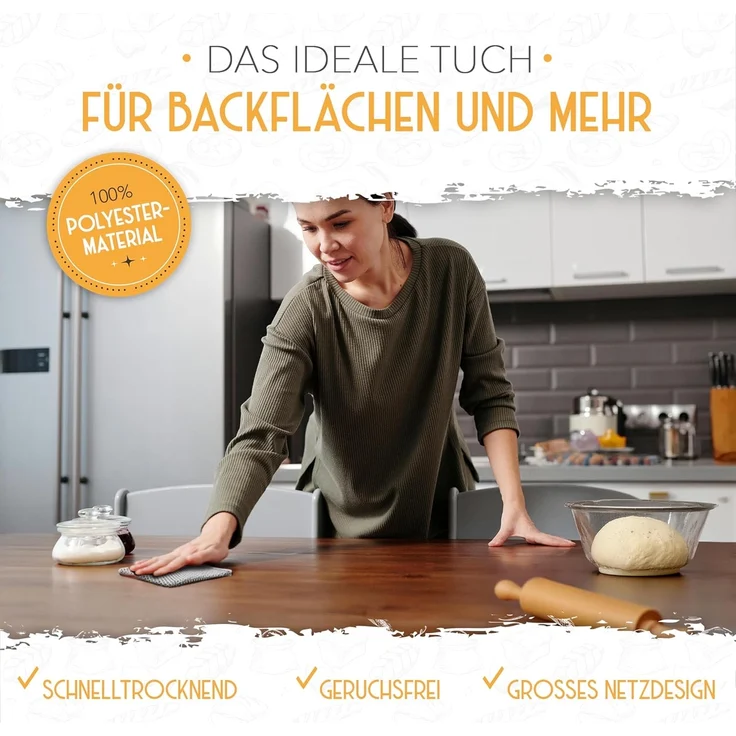 Krustenzauber Backmatte Zubehör - Brotschlingen, Schneebesen, Backmatte, Teig Reinigungstücher, 2x Teigreinigungstuch – Bild 2