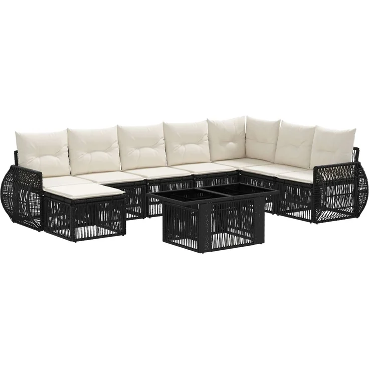 vidaXL Gartensofa-set 9 stk. Schwarz und Cremeweiß Poly-Rattan 3436987 – Bild 2